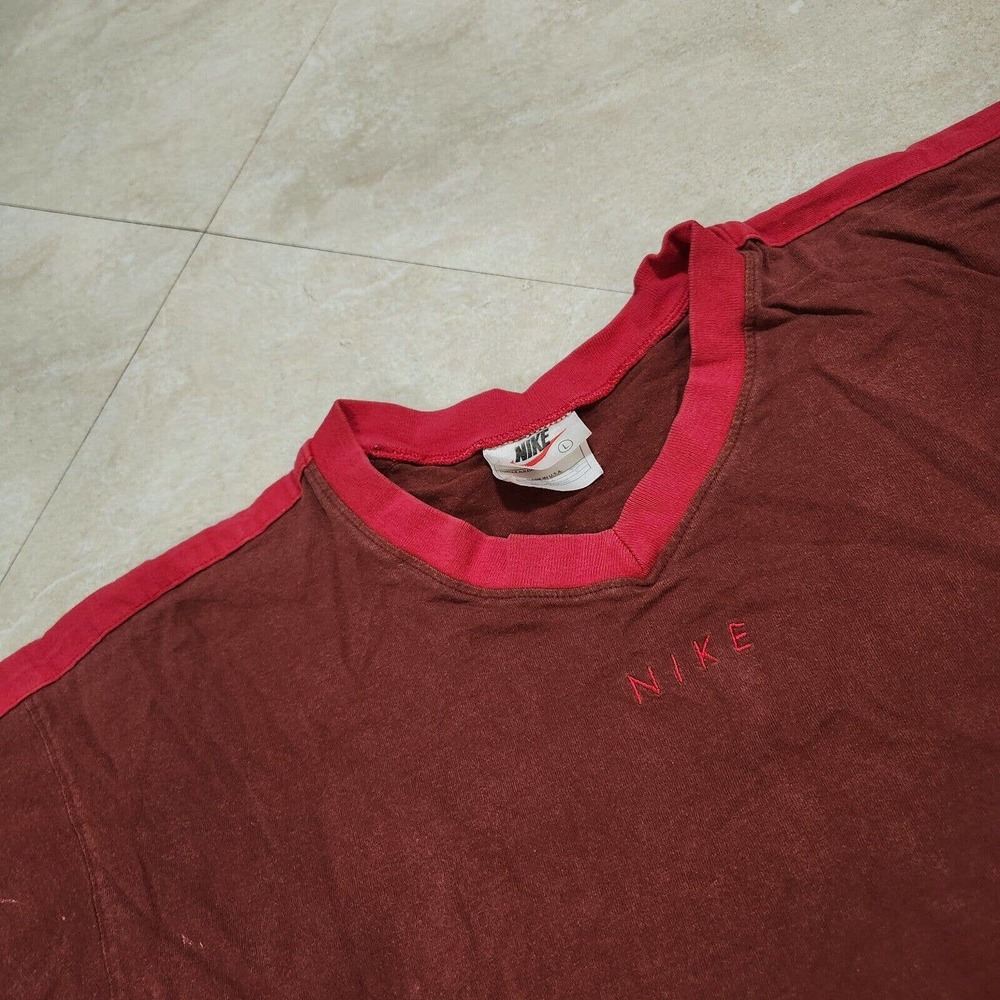 VTG 90s NIKE Mens‎ L Large Spellout Embroidered Center Logo Ringer T Shirt USA
